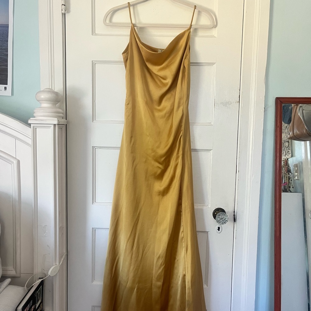 ASOS Yellow Maxi Gown with Cowl Neck and Spaghetti Straps